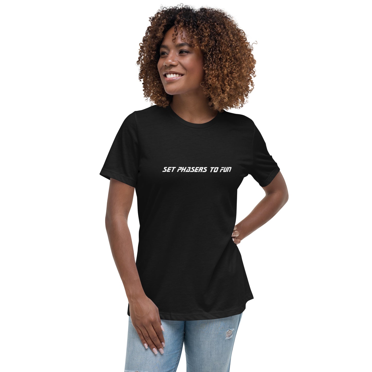 Women's Dark Relaxed T-Shirt - Set Phasers