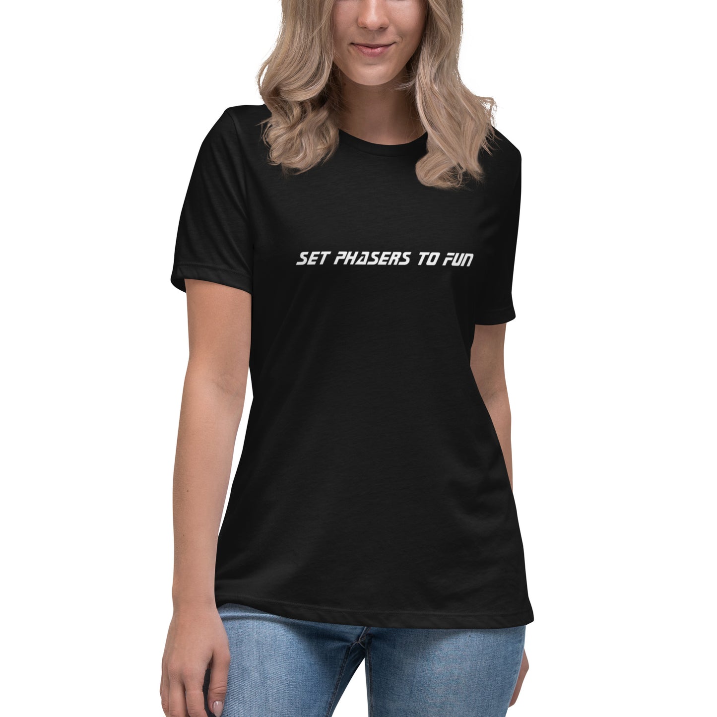 Women's Dark Relaxed T-Shirt - Set Phasers